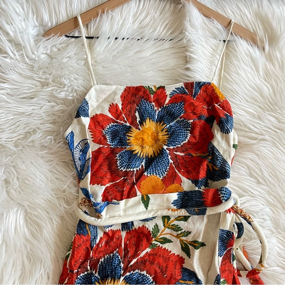 FARM RIO Dress NWT Pineapple Flowers Floral Tropical Boho Linen Blend Midi XS - Picture 9 of 16